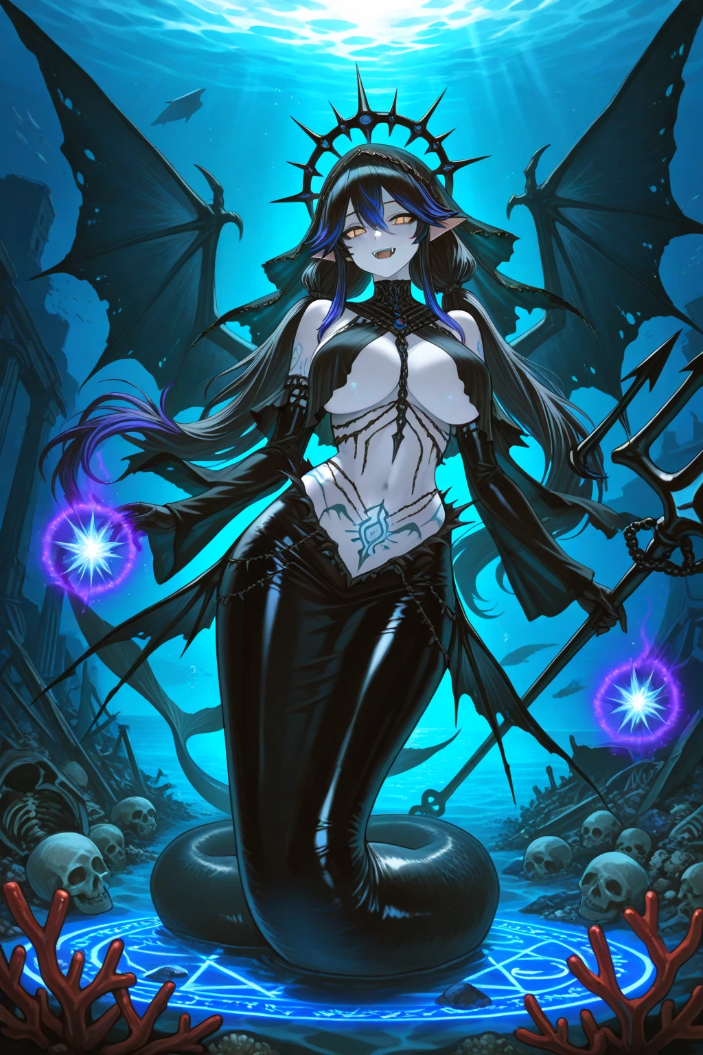 A female monster emitting dark liquid from her body on a dark road at night