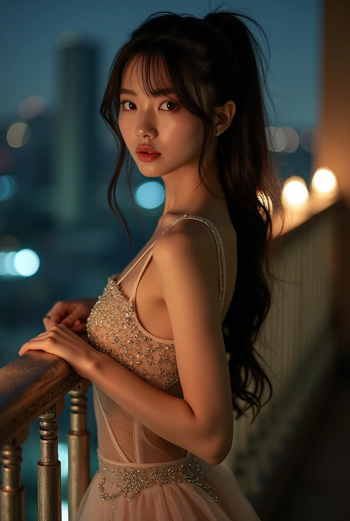 A very cute face like an idol、Looks like a young face、20-year-old female、Gentle and cute、Cleavage、Beautiful moon and starry night、(Looking up at the night sky)、Moonlight only、(Dim lighting)、((leica 50mm prime lens, cinestille 800Tfilm))、RAW Photos、Genuine、live-action、(Romantic)、(Artistic Expression)、Real Stick、High resolution、masterpiece