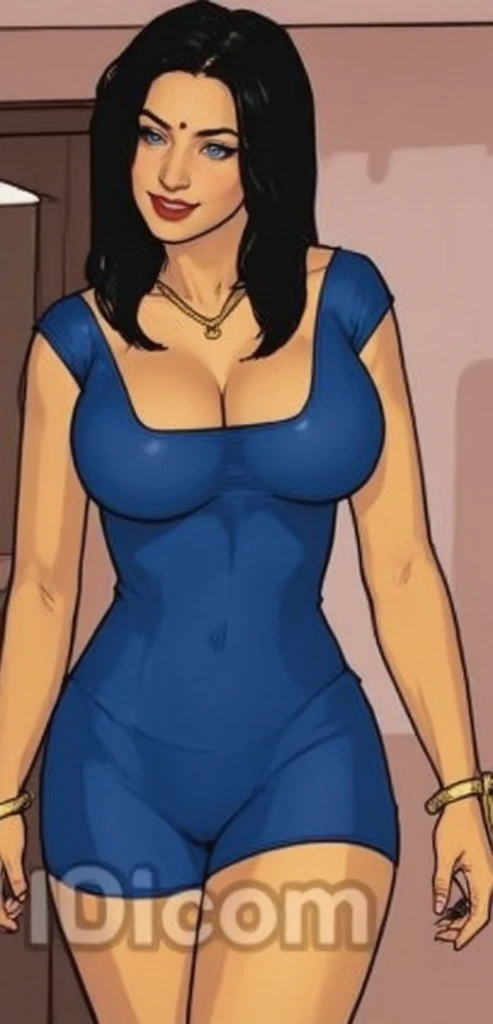 obra de arte, melhor qualidade, soft, warm lighting, 1 meninas, It is, It is focus, marca da beleza, olhos pretos, cabelo preto, foco na bunda, vestido, roupas, costume, Female, Female focus, Female only, luvas, hero, Roupa (haha), lips, olhando para o espectador, muscular, muscular Female, Boca aberta, open sorriso, sorriso, Sozinho, Sozinho Female, Sozinho focus superhero superheroine