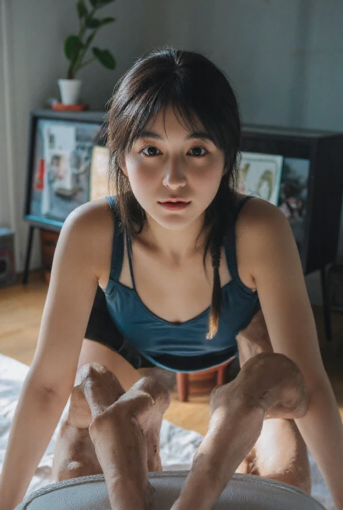 (masterpiece:1.2), Very detailed, Ultra-high resolution, (Realistic, photo Realistic:1.6), High-resolution RAW color photos, Professional photos, Dramatic lighting, 映画のFunctionalなシーン、Sharp focus:1.2, (Very detailed顔と肌の質感, Very beautiful eyes, Glossのある肌, Glowing Skin, Glowing Skin, Shining Face, Gloss, Oily skin, greasy face, Oily skin, greasy face, 強いGloss), Perfect Anatomy, Very detailed背景, 1 female, 25-year-old woman, Japanese women,Height: 168cm, (Short Bob Hair, Straight hair, bangs:1.3, Brown Hair), (Lean：Weight 1.0), (Flat Chest:1.9),(Slender legs:1.4)、(((dim:1.4)),(((Hotel Bedroom))), (((On all fours、From the back、 Inserted between the legs)))),(Erotic), ((Functional)), ((Glowing Skin))