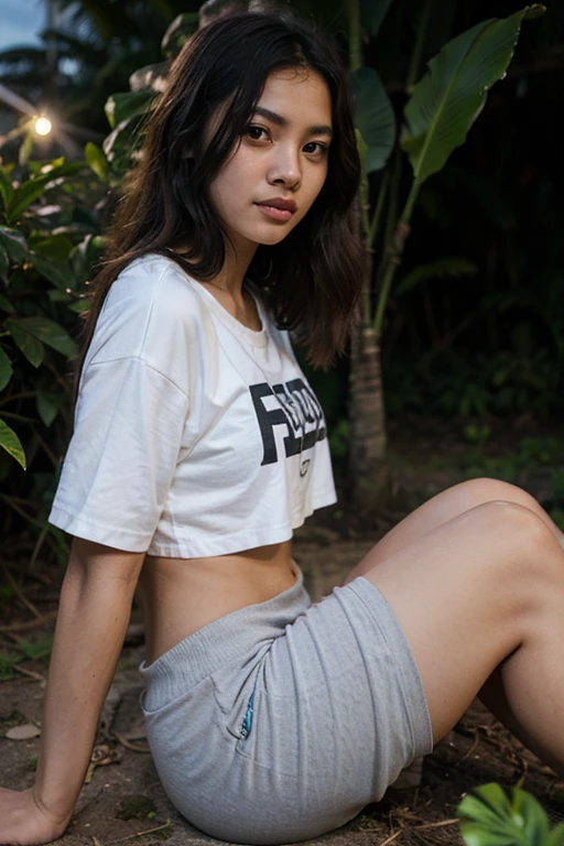 Asian, brune, bronzé, reasliste, t shirt manche longue dans la rue