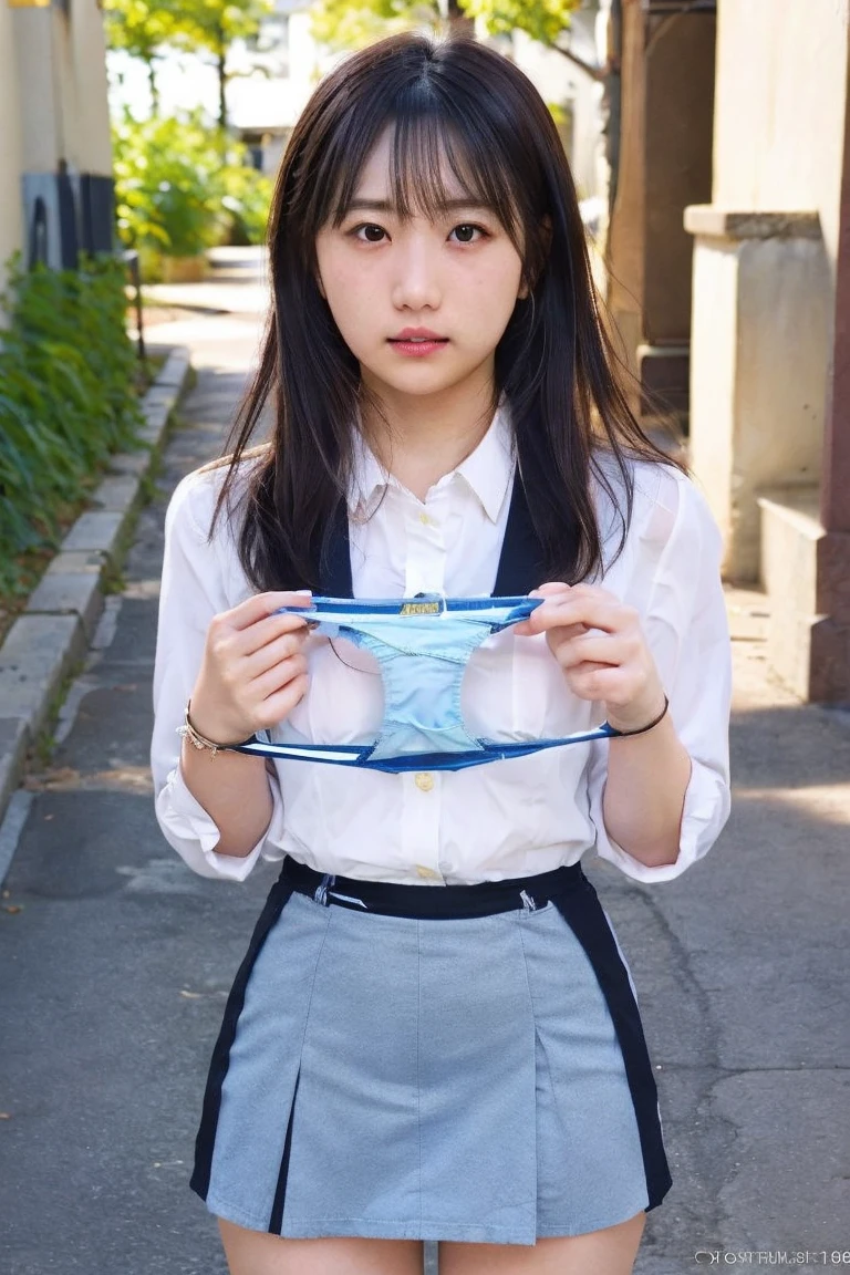 (12-year-old Japanese elementary school girls), (two little girls), (two little virgin girls), (two little virgin female students), (two female students), (two girls), (145cm tall), ((((small titsed)))), ((((small breasts))))), ((((flat chest)))), (navel-baring), (belly button exposed), Young girls are wearing baby blue bikinis and carrying school bags on their backs as they walk to school along the school route in a residential area, (No chest pads),