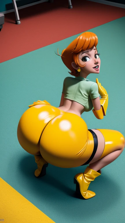 NSFW. Full frontal nude. Full body shot. (1girl: 1.3) Cute redhead woman in the style of 1960s Rankin Bass 3D animation, 1960s flip hair, nude, (vaginal 1.3), full figure, nude, wasp waist, with green high heels, (squatting: 1.3) on a green plastic rod, in a fully equipped mad scientist's lab. 1960s 3D. [body stocking: 1.3] [corset: 1.3] [clothing: 1.3] [tights: 1.3] [swimsuit: 1.3] [costume: 1.3] [belt: 1.3] [pants: 1.3] [animals: 1.3] [pets: 1.3] [tattoos: 1.3] [shirt: 1.3] [blouse: 1.3] [underwear: 1.3] [bra: 1.3] [panties: 1.3] [dress: 1.3] [skirt: 1.3] [g-string: 1.3] [panty: 1.3] [bad hands: 1.3] [extra hands: 1.3] [extra fingers: 1.3]