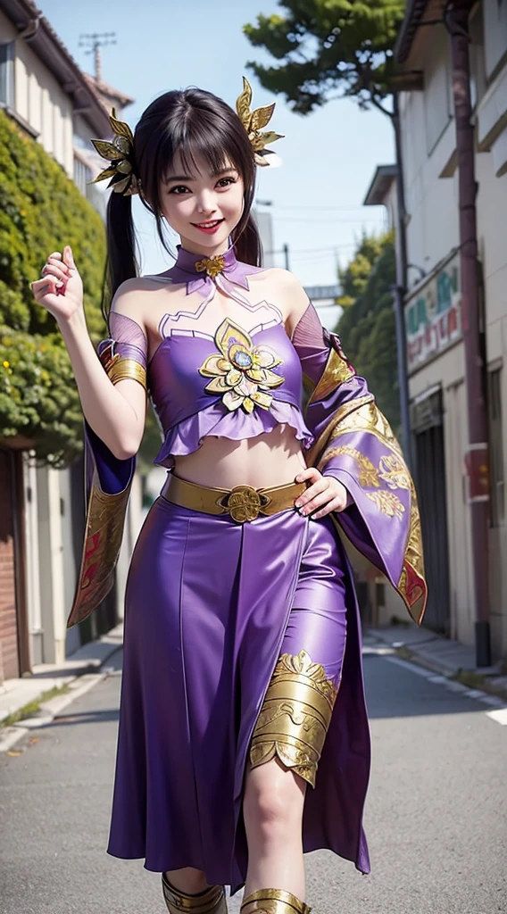 cute samurai girl、whole body、good style、、、、、、、、handsome face、、purple armor mini dress（Chest armor）、、Samurai Pose