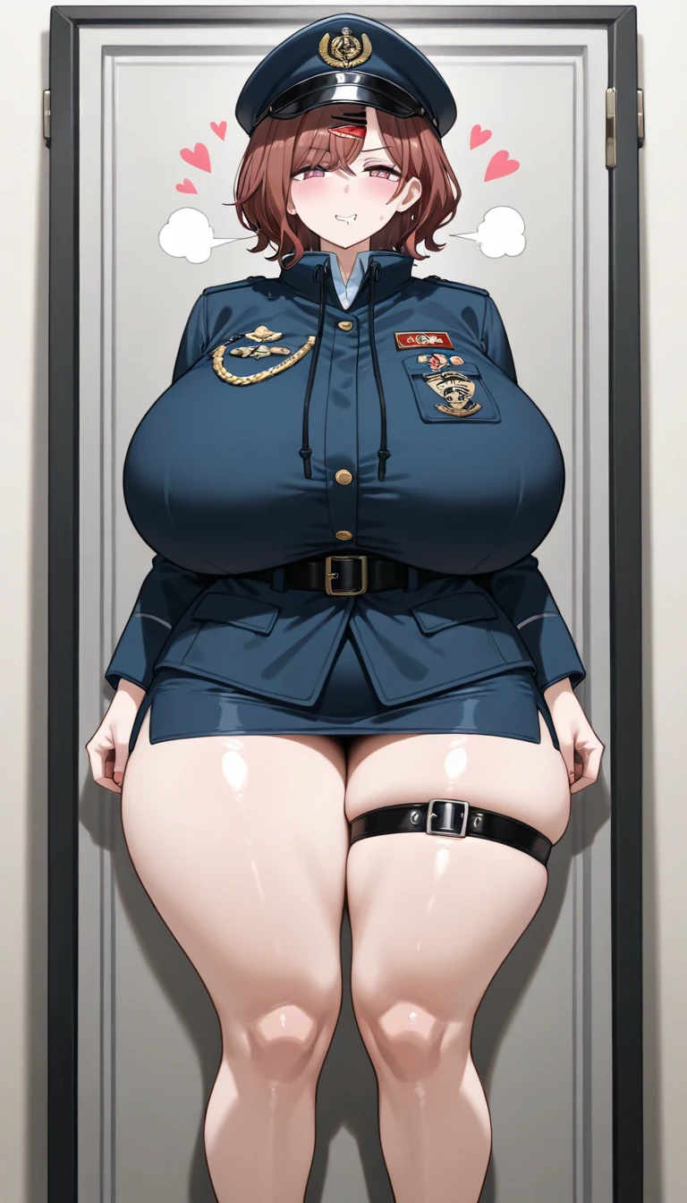 vladilenamilize, vladilena milize, (grey eyes:1.5),  grey hair, hair between eyes, long hair, ahoge,((best quality)),((highly detailed))
BREAK blue headwear, blue jacket, blue skirt, hat, jacket, military, military hat, military uniform, peaked cap, shirt, skirt,  thighhighs, uniform, white shirt,  white thighhighs,
BREAK looking at viewer,  smile,
BREAK indoors, classroom,
BREAK (masterpiece:1.2), best quality, high resolution, unity 8k wallpaper, (illustration:0.8), (beautiful detailed eyes:1.6), extremely detailed face, perfect lighting, extremely detailed CG, (perfect hands, perfect anatomy), chubby, chubby girl, curvy, large breasts, lips, plump, thick thighs, thighs,  (((oversized gigantic stomach)), curvy, large breasts, lips, plump, thick thighs, thighs, (((oversized gigantic stomach)), curvy, large breasts, lips, plump, thick thighs, thighs, (((oversized gigantic stomach))