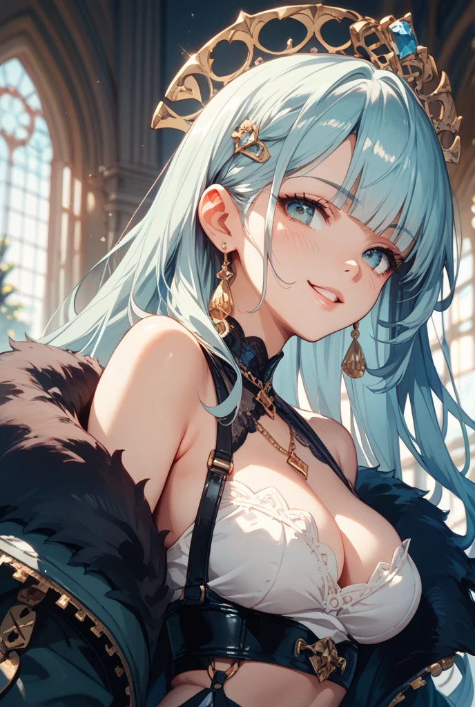 High resolution RAW color art, animation,Sculpture, Silver Marble Skin, (((Highly detailed elegant))), Magical atmosphere, Detailed skin, texture,(Exquisitely crafted, The finer details, Ultra-detailed art), Depth of written boundary,  Silky Touch, Hyper Detail, White Background,  Beautiful Eyes, Elegant face,  Sunset sky,, Ivory Rose, eye shadow、(Highest quality:1.2, High detail, masterpiece:1.2, Best aesthetics), (1 Girl), Beautiful woman, Beautiful attention to detail, Beautiful lip detail, Highly detailed face, Delicate depiction of hair and eyes, Detailed Fashion, Aqua Eye, Earrings, Big Breasts,Full body depiction, ,Focus on the user, Bare legs, Black nails, Black off-the-shoulder, Black shorts, Gray Hair, Gold bracelet, Long Hair, Light blue inner hair、Hair、Blushing and looking up、tall、cool
