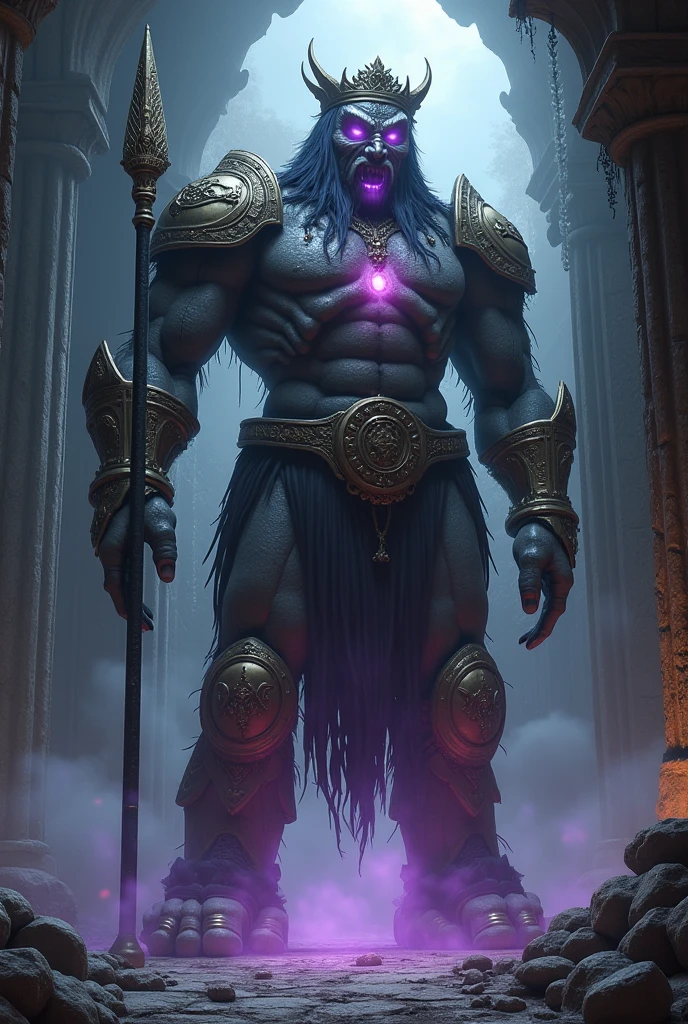 A purple-eyed barbarian warrior is hypnotized and kneels obediently.。A man wearing a collar and having energy pumped into him。