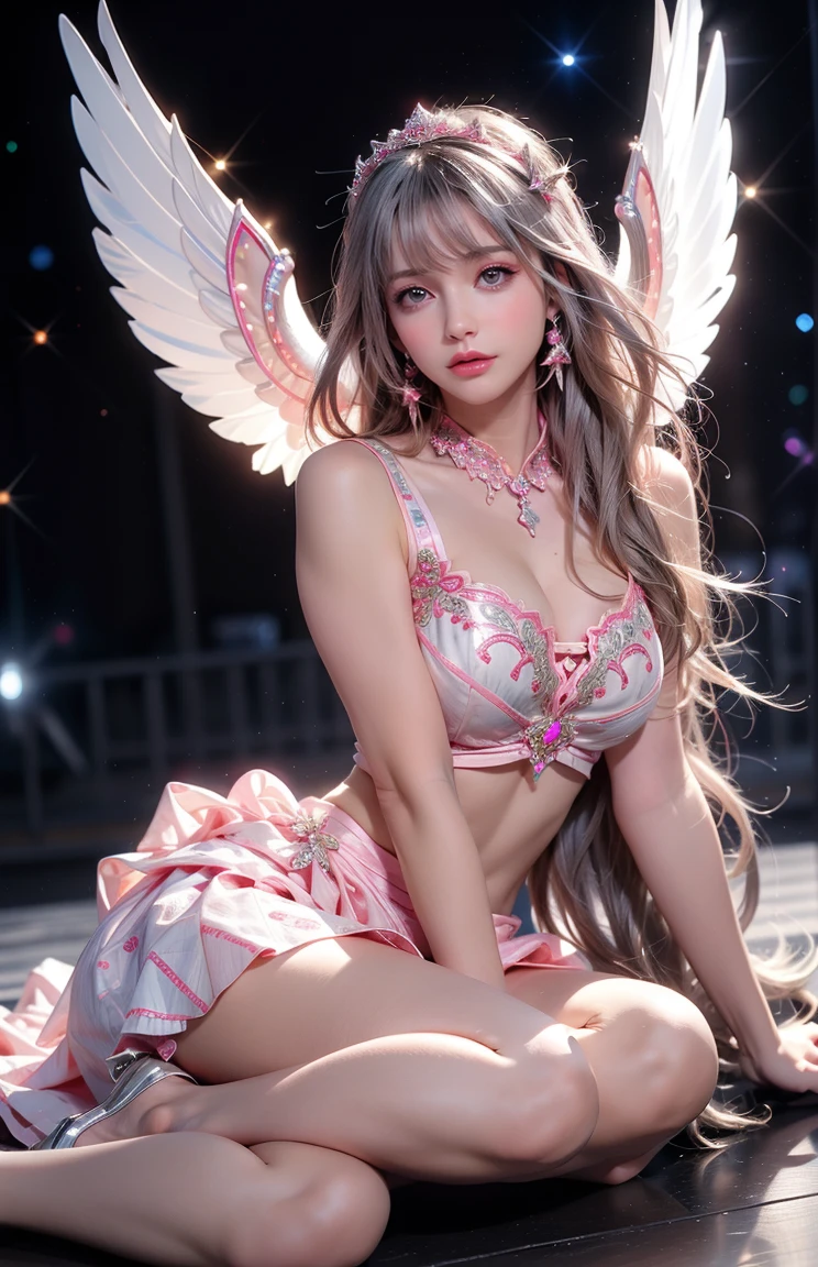 nsfw,Small breasts,Silver Hair,Hair above one eye,Green Eyes,smile,tights, ((Pink magical girl costume)),Removable sleeves,beret,ribbon,stripedsocks,(masterpiece,Best image quality,Highest quality)
