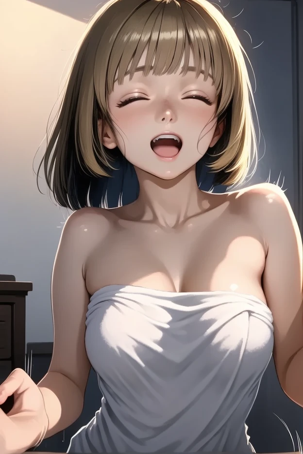(Realistic:1.8, Highest quality:1.8,8K masterpiece:1.8,High resolution,The pieces fly:1.8,RAW Photos,Cinema Lighting),prison,((high school girl))、(((short hair:1.2, Pixie Cut:1.2, Blonde))),(((Normal position)))、Completely naked、((Very small breasts))、choker、(Yui Narusawa)、Big eyes、Open your mouth wide and shout,(((restrained)))、 (From above:1.8),((vaginal penis)),((cum overflow)), ((blush))((tears))(((Wet with sweat)))Squat down and spread your legs,anus、Pink nipples,No split screen,Slim Abs:1.2,(Young Sensual Gravure Idol)