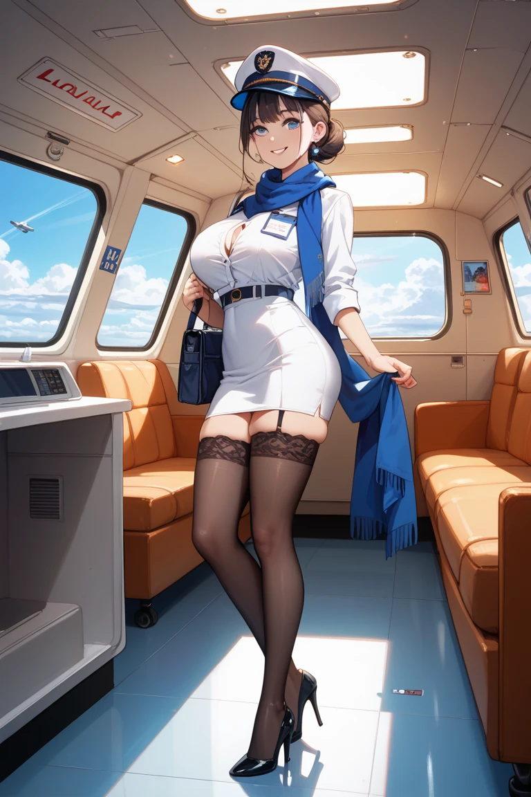 (1 person、solo), Beautiful woman, Anatomically perfect body, thin、(stewardess、Cabin attendant, China Air Line uniform), (Look down:1.2), (extra detailed panty), (Pussy juice:1.1)、(Embrace your chest:1.2)、20-year-old、(highest quality)、Black Hair, (half updo), On board the plane、(8k, High resolution)、(shy:1.4)、Mid-chest, (steam:1.1), (embarrassed:1.3), Erect nippleultiple angles