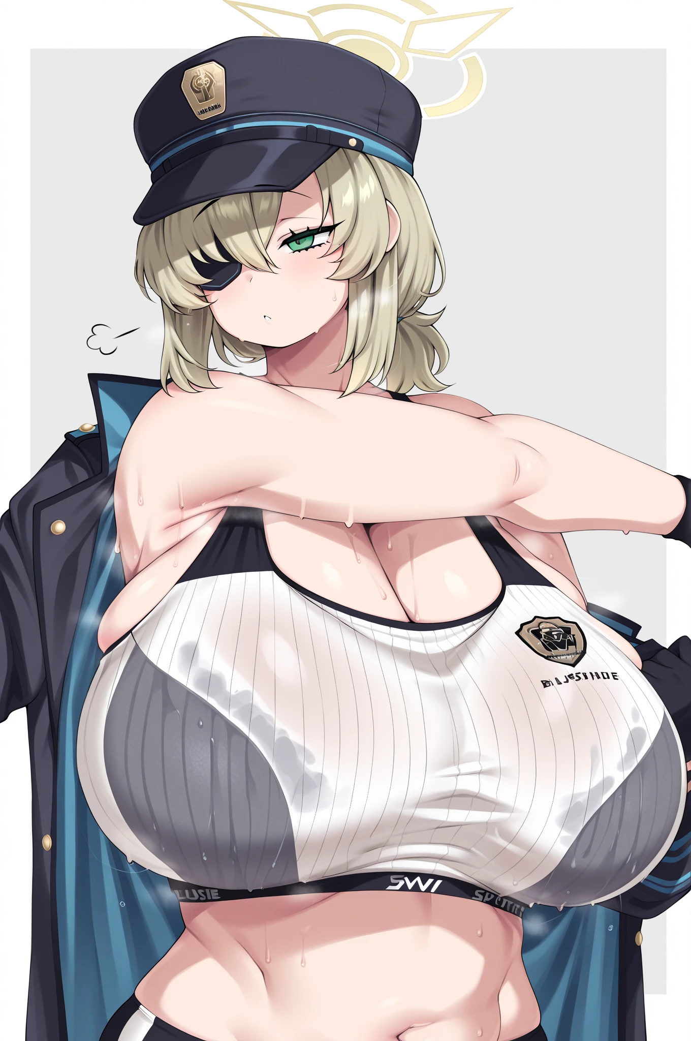1girl, utsushimi kemii, boku no hero academia \\\\\ masterpiece, best quality, very aesthetic, absurdres, newest \\\\\\ slim body,///// ,by nyantcha,cutesexyrobutts , by khyle,,////// beautiful face, light brown hair ,plump and glossy lips, . , , dark brown eyes,, cap, black catsuit . She wears white cuffs around her wrists,,standing, white background, (rear view:1.2), ass view,big tits