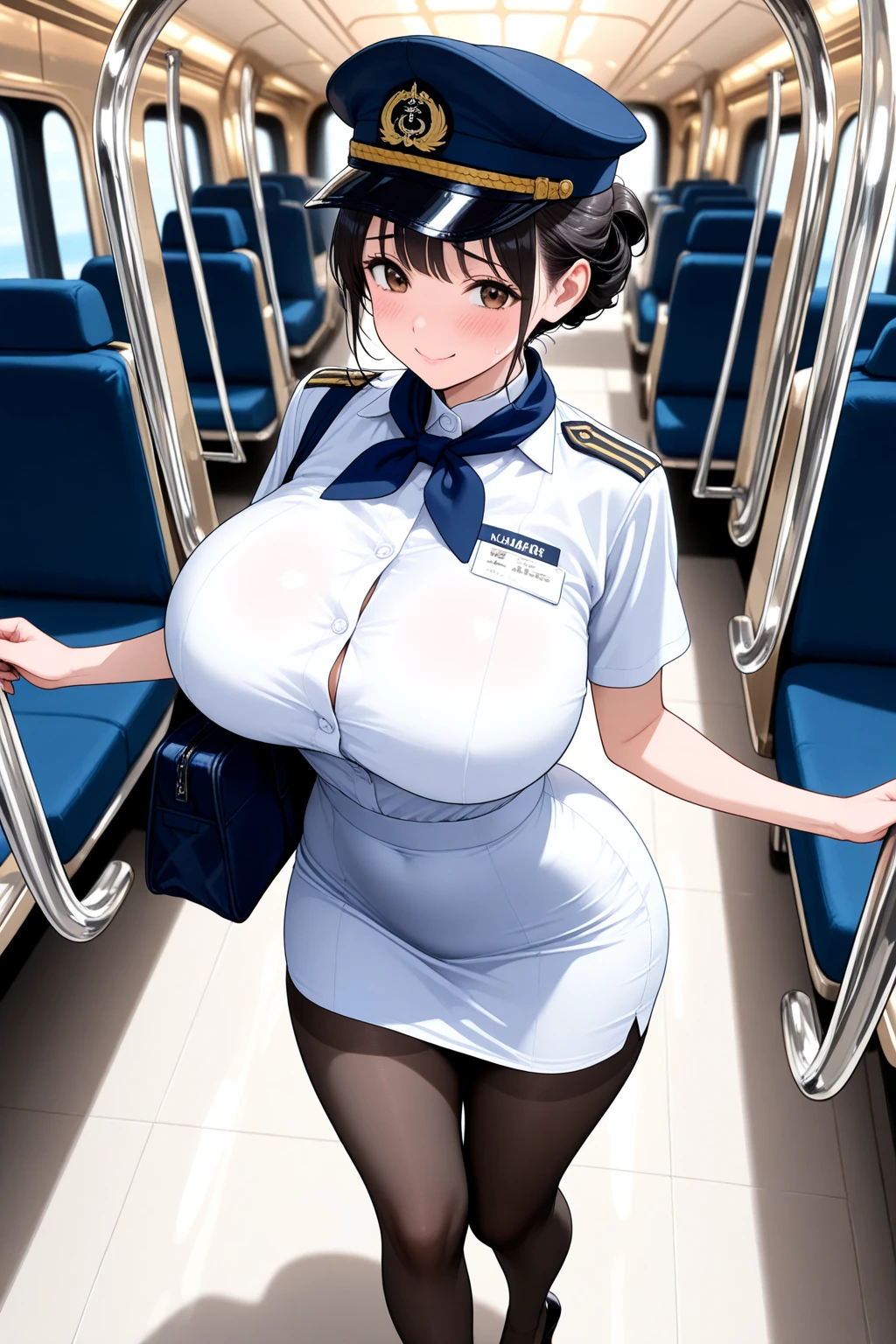 (8k ,Super detailed,Hyper-photorealism,The best masterpiece,Nature,Perfect work of art,Perfect female body),Two sexy busty wives ,(Huge breasts,Big Ass),Sitting in the train compartment,Black police officer,Open chest and shoulder,Thong,Sexy police officer,Black suspenders,Large cleavage,Stretch the meat,Sexy bulge,