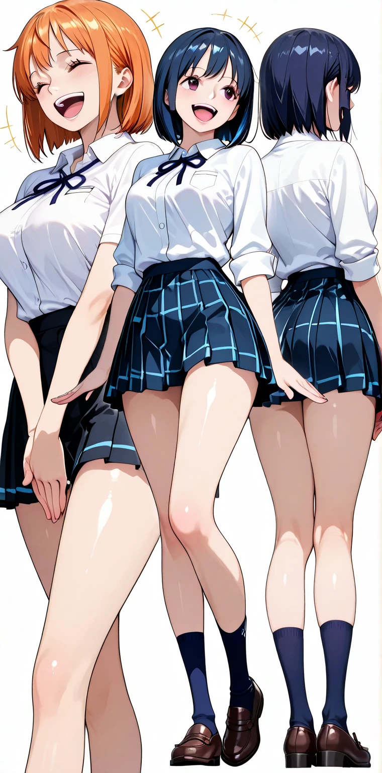 2 girls, smile, shirt, skirt, (small),((classroom:1.5))、、(blush:1.3)、((青いチェック柄のskirt:1.5))、Cowboy Shot、(skirt lift:1.3),(非常に詳細なpanties:1.3)、(非常に詳細な白いpanties:1.3)、、(skirt that rolls up:1.3)、(まる見えのpanties:1.5)、,((Pure white cardigan)),(((Luxury underwear)))、((Light blue embroidered underwear))),(((panties、Embroidery pattern)))、