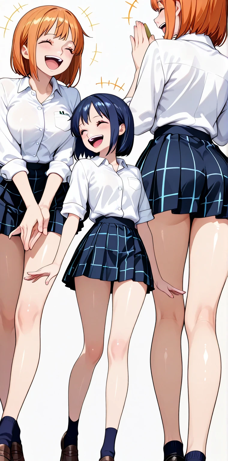 (masterpiece, Highest quality:1.2) official anime style,amagami,ayatsuji tsukasa、,High resolution,1 Station Front、girl,One person、Long straight black hair、smile、blush、, loose socks, sneakers、Short sleeve, Tight mini skirt、Lace panties, ((From below、whole body)), ((Multiple Views)) 