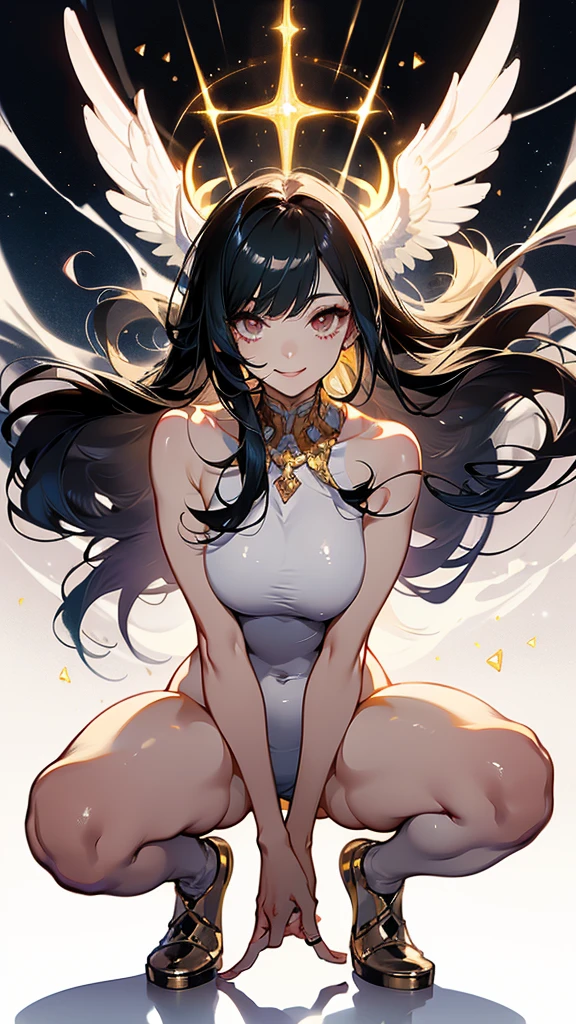 femboi， ((Masterpiece)), (1 girl), (Cute: 2.0), The face is extremely detailed, Enchanted expression, Strong gaze, Black Double French Braid, (Thin structure),Slightly round face, Tanned brown face, Healthy face, Big eyes, Thin thighs, (Small chest), confident pose, harsh, Almond-shaped eyes, rich palette,choker necklace,3D，sandals, goddess