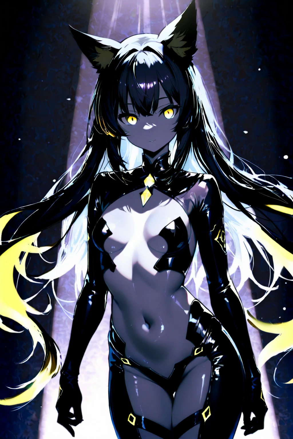 black rubber suit、girl、long hair、emerging body line、erect nipples、M-shaped legs、lotion、slimy、masturbation