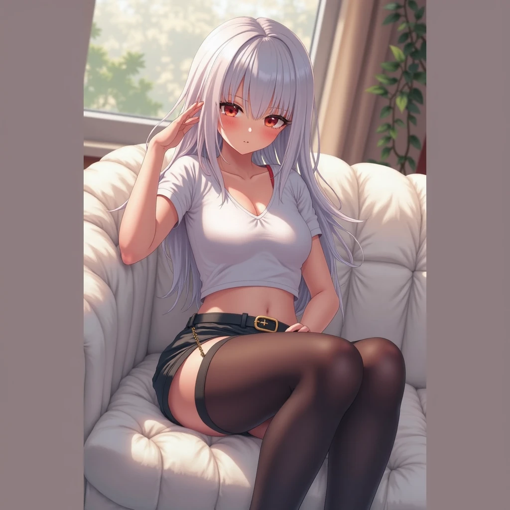 photorealisim、top-quality、超A high resolution、a picture、Exquisitely beautiful photos of Scandinavian-born women、Extraordinary beauty、Highlights of cheek luster、perfectbody、Biologically accurate、Detailed cute and beautiful face、(pureerosface_v1:0.008)、Beautiful bangs、Glowing white shiny skin、Bangs between the eyes、shiny and beautiful hair、Silky hair、High-definition eyes、Beautiful, Bright and clear, Big eyes shine charmingly、eye liner、Double eyelids、Full body like、dismay、red blush、embarrassed from、glares、 shiny little necklace and earrings, shiny lips: 1.4,  humiliated、impatience、dismay、（Frightened:1.8）、glares、Soft breasts、cleavage of the breast、hiding chest with hands、hide crotch with hands、lift up one's skirt、red blush、embarrassed from、I see underwear、Open knees、open one's legs、Masturbation behavior、Disheveled clothes、Dressing、White blouses、Stockings、Wearing sweat、Neat and clean woman,22 years old, 1 persons、（Dark blue suit: 1.8),（tight skirts:1.8）、Masturbation behavior、sexual excitement、a large amount of white mucus、Wavy Hair, bangs flowing diagonally, Medium Hair,、a blond、White-silver hair、Brown hair、Blue-gray eyes、 In the hotel in the middle of the night, Sit on the bed、virgin killer sweater