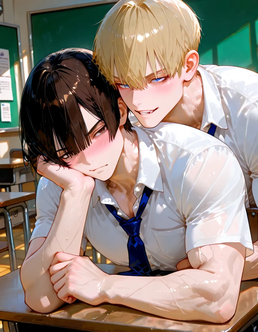 Gay teen anime boys having sex in the classroom