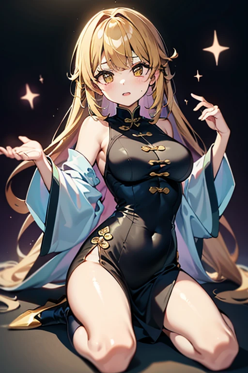 ((top-quality, 8K, masterpiece:1.3)), A detailed eye, (looking at from the front), Look at the camera, ((Everything is sparkling、reflecting light:1.2)), (Best Ratio: 4 fingers, 1 thumb),  ((Black Maria from One Piece))), long hair, yellow hair, cute face,  blushing ,big red lips, half body shot, oni horn, contrapposto, naughty expression, beautiful body,