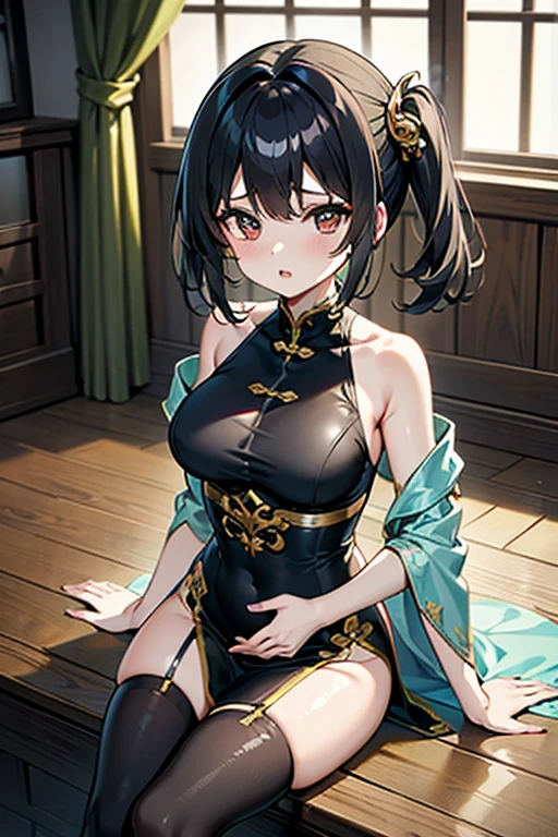 yor briar, anime style beutiful woman, 1girl,fullbody, happy, smile, red face, closed mouth, beautiful detailed eyes, super detailed skin, backlighting, bare shoulders, black background, black dress, black gloves, black hair, breasts, dress, earrings, fingerless gloves, floating hair, floral print, flower, gloves, gold earrings, gold hairband, hair flower, hair ornament, hairband, holding, holding weapon, jewelry, large breasts, long hair, looking at viewer, off-shoulder dress, off shoulder,red eyes, short hair with long locks, sidelocks, solo, spikes, thighs, two-sided dress, two-sided fabric, weapon, fighting stance , face, close up, from above, highest quality, high resolution.