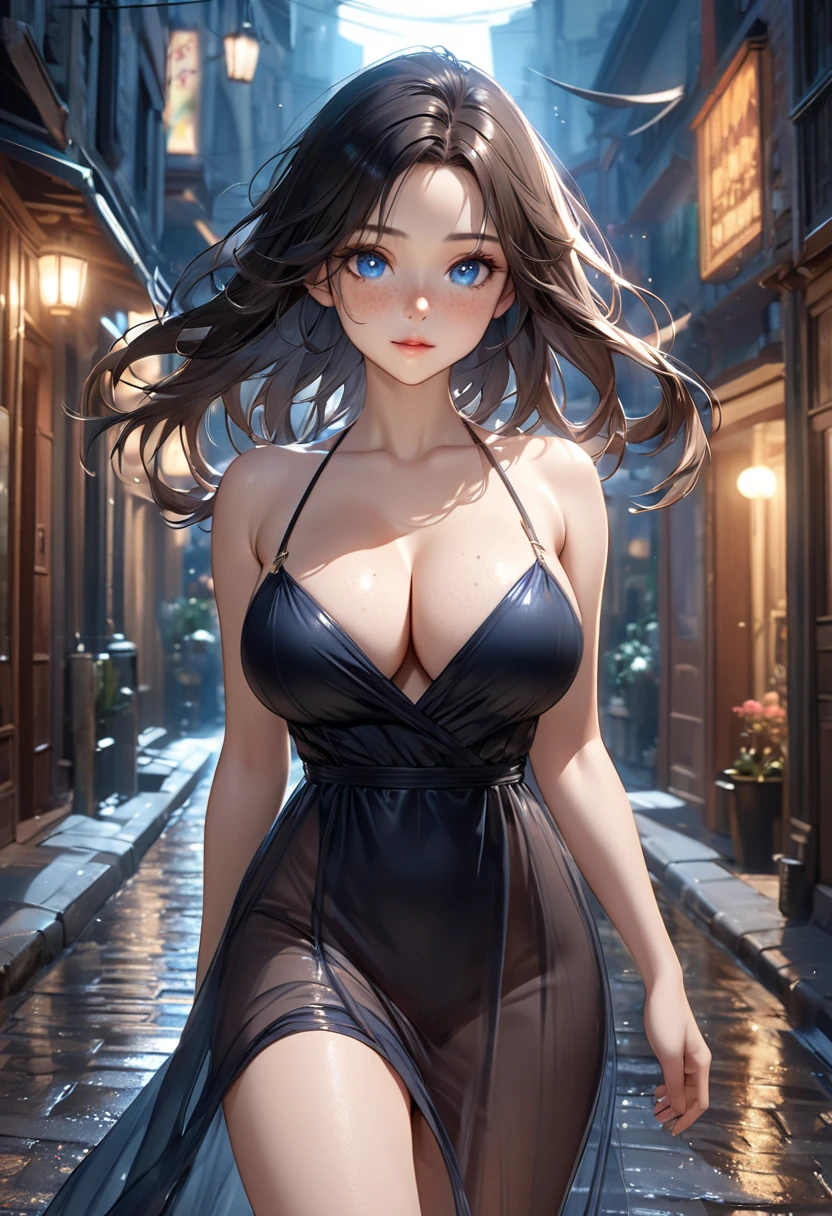 (best quality, masterpiece:1.2), 1 girl, (medium breasts:1.4), slim girl, beautiful eyes, deep V cleavage, high cheekbones, deep blue eyes, thick soft auburn hair, slim, tall, graceful, womenly, game of thrones atmoshpere