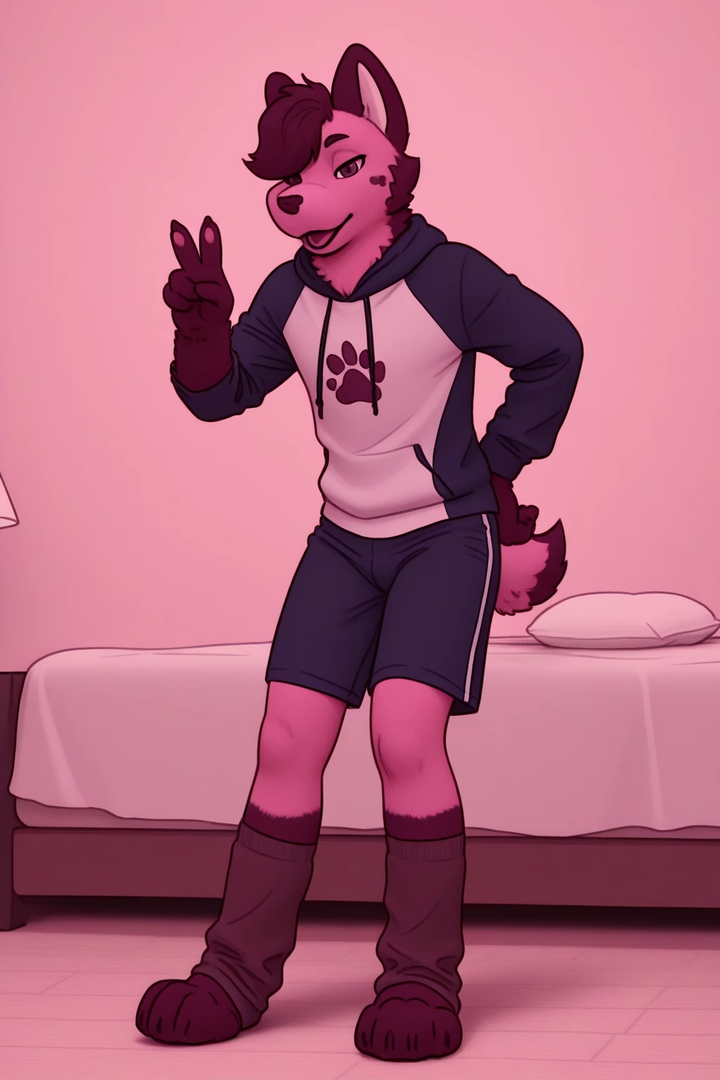 thin male solo cartoon otter by zackary911 wearing clothes in public beach moonlit Paws instead of hands and feet paws visible otter otter otter hoodie and shorts, light magenta eyes, (dark brown fur, dark red hair:1.4) small nose, hoodie and drawstring shorts (thigh highs, grey thigh highs, black thigh highs, leggings: 1.2) squatting, bat ears bat ears, symmetrical eyes, webbed toes and fingers, messy hair, smug expression, blush, sucking on icepole