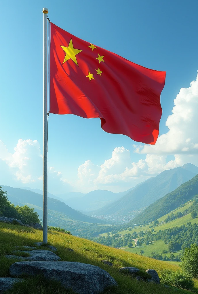 China flag waving in the wind, ChinaFlag, Hyperrealistic, Hyperdetailed,, realistic, masterpiece, best quality, ultra realistic, High Detail,<lora:AsiaFlags01-000002:1> ,