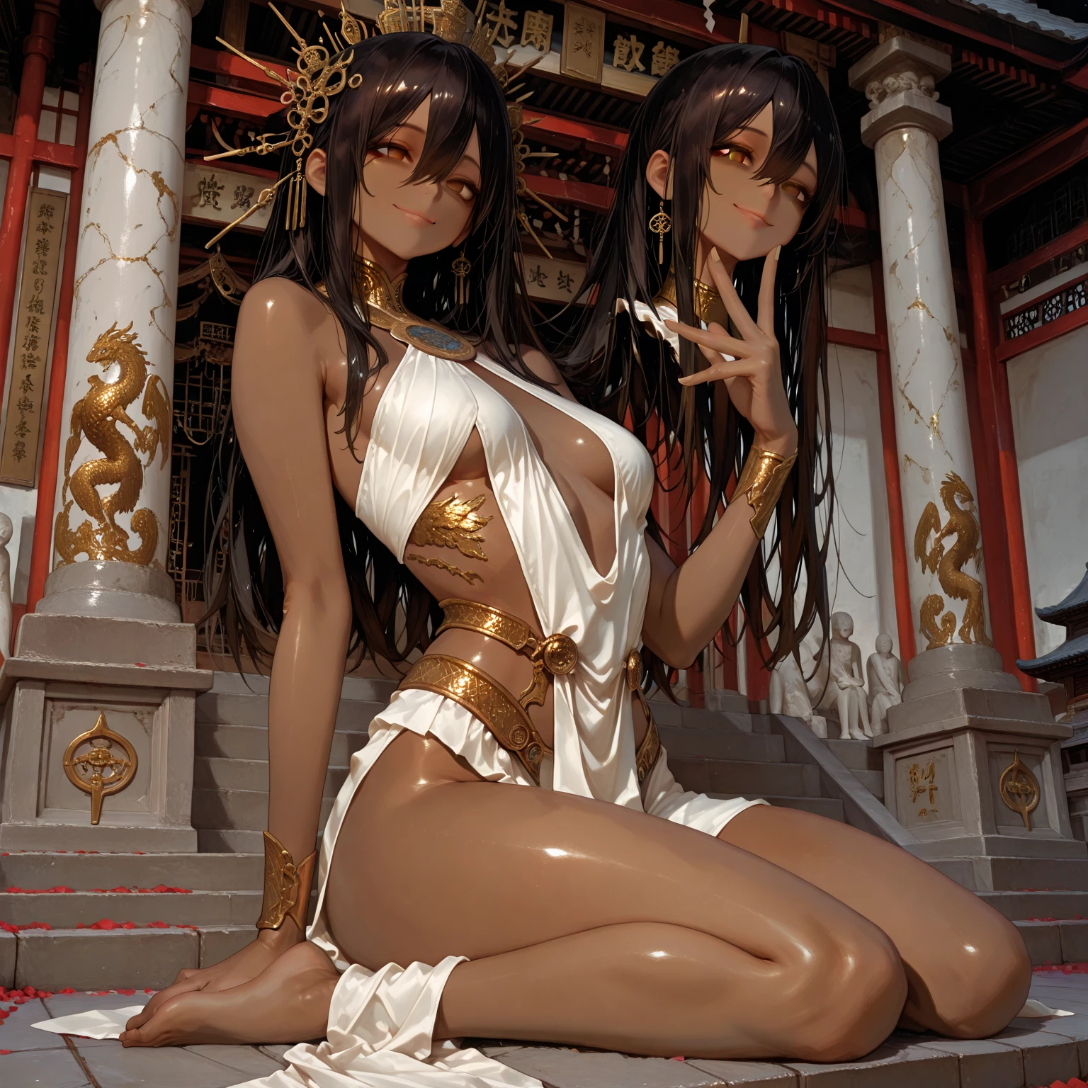 （Chinese immortals）, （Buddhism）, Multip_Hands，（mythological stories）, （bodhisattva）, She sits on a lotus, （Three hands on the left，Three hands on the right, Each hand holds a different Buddhist vessel, left right symmetry），（Delicate and beautiful face）, （White silk robe）sitting on a lotus flower, Frontal photo，Light smile, neo-classical, OP Art, Chiaroscuro, Cinematic lighting, god light, Ray tracing, character sheets, projected inset, first person perspective, hyper HD, Masterpiece, ccurate, Textured skin, Super detail, High details, High quality, Award-Awarded, Best quality, A high resolution, 8K