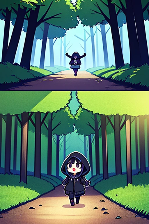 (masterpiece:1.2, best quality), (highly detailed:1.3), 1girl, 17yo girl, ginger, (white panties), (red hoodie), backpack, walking in the forest, from behind, dark, spooky,