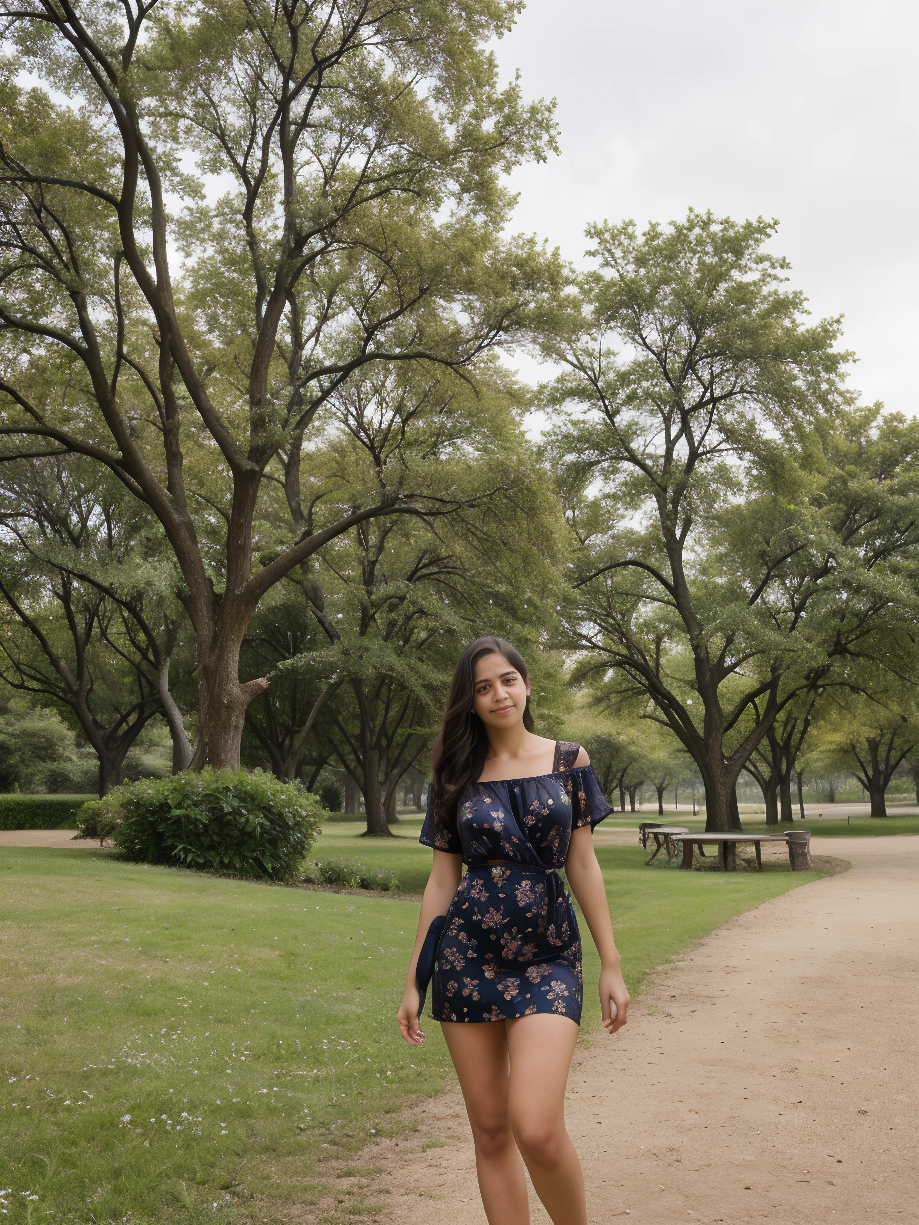 Realistic photography, beautiful woman, A park full of flowers