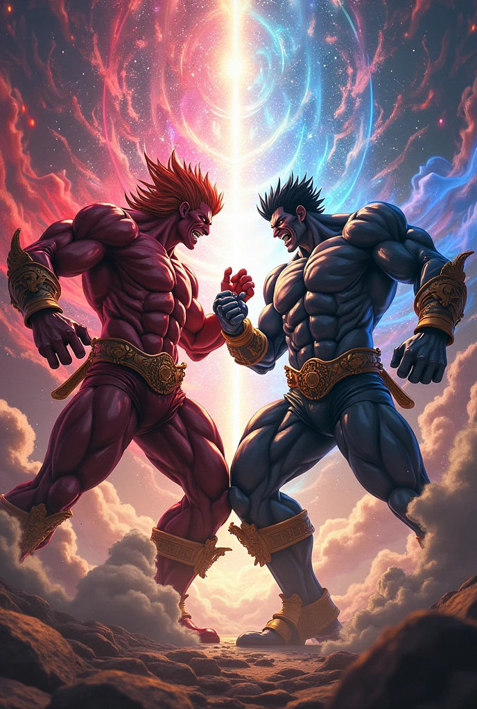 An epic 16K UHD artwork capturing the clash of titans! The fiery and unstoppable Cosmic Hulk from Planet Sacar faces off against the mighty Thor, God of Thunder. Vivid colors and intricate details surround this cosmic battle, with distorted hands and fingers engulfed in high flames of power. Brace for an extraordinary showdown as these formidable forces collide in a display of incredible strength and raw fury! 🚀🔥🎨🪐💪🌌⚡