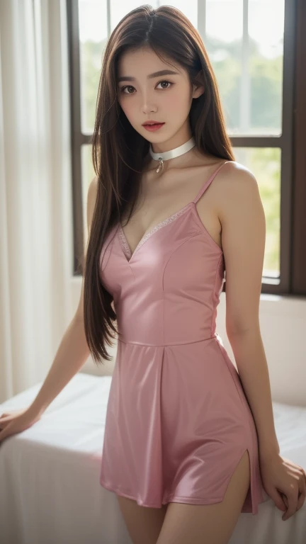 1 Girl,living room,Soft Light,Chinese Beauty,Tight Fit,Silk Nightdress,