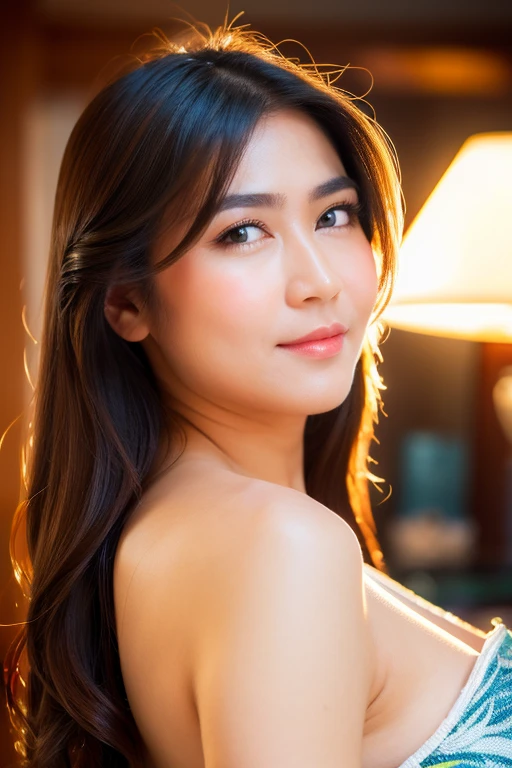 (bitting her own lips), sexy pose, sitting, spread her legs, (gold bikini), looking at camera, front view, long hair, bangs, (detailed face), at bedroom, tempting pose, potrait body, mouth closed, smiling, black eyes, 1 girl, 20yo,Young female, Beautiful Finger, Beautiful long legs, Beautiful body, Beautiful Nose, Beautiful character design, perfect eyes, perfect face,expressive eyes,perfect balance, (looking at viewer), official art,extremely detailed CG unity 8k wallpaper, perfect lighting,Colorful, Bright_Front_face_Lighting,White skin, (masterpiece:1.0),(best_quality:1.0), ultra high res,4K,ultra-detailed, photography, 8K, HDR, highres, absurdres:1.2, Kodak portra 400, film grain, bokeh:1.2, lens flare, (vibrant_color:1.2),professional photograph, (Beautiful,huge_Breasts:1.4), (beautiful_face:1.5),(narrow_waist)