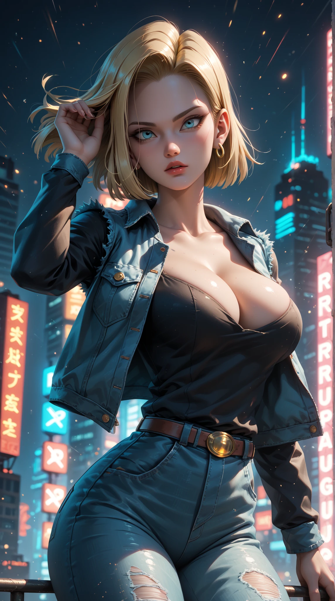 masterpiece, high quality, 8K, Ultra-detailed, 1 girl, [[[特写cleavage]]]]Huge long saggy breasts, looking at the audience，cleavage, The chest is more exposed，((illuminator)) permanent, tokyo at night,outdoor, (Big breasts), split, (Cropped Hoodie:1), (shorts)
