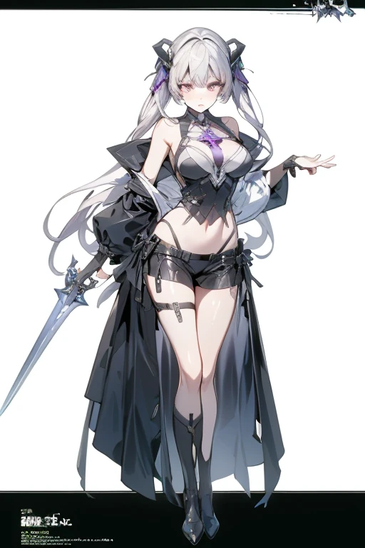 2D two-dimensional white long hair purple pupils big breasts