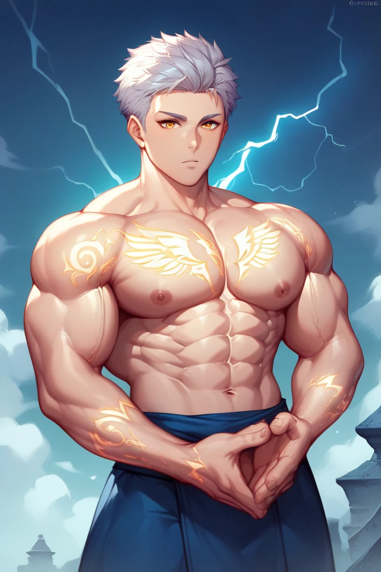 Showing off his muscular muscular back, red skin, bright red skin, the boy blushed shyly , rosy skin, shiny skin(muscular thigh muscles )( anime style, art) (photo angle from bottom up) (photo angle from the ground upwards) [Anime photo][highest quality photo][4k,HD photo quality ], (muscular thigh muscles, firm thigh muscles, muscular thigh muscles, sinewy thigh muscles, giant thigh muscles, strong leg muscles, muscular hamstring leg muscles)(thigh), muscular, calloused, sinewy, giant) , Arataki Itto(Genshin Impact),fun, happy, huge body, muscular and muscular, bodybuilder, bodybuilding, standing, lots of sweat flowing down, topless, shirtless, hot sunny, 8 pack abs , short hair , green eyes, Side View , Raise your arms high to reveal your armpits, Hands behind the head, cum, cumming, huge penis, huge erect penis slipping out of loincloth, large penis, long penis, showing his fully erect penis, cumming with erection, no clothes, torn clothes, holding hus own penis, masturbation, white hair, green eyes, no shorts, cum in penis, cum in abs, cum in biceps, cum in thighs, cum in chest, red horns, oni horns, curved upward penis shape