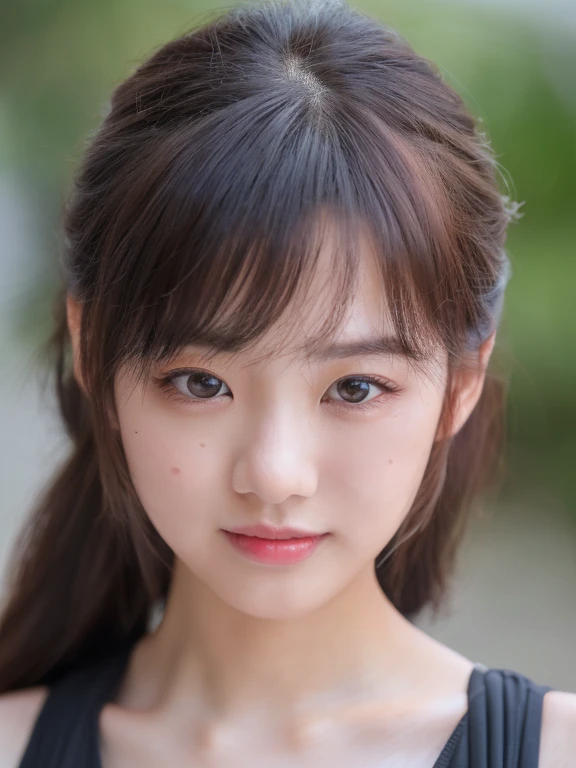 ((cute日本の女の子、beautiful japanese girl、1 girl、19 years old、Highly detailed face and skin texture、super detailed face、highly detailed eyes、Lee Hong、blush、close-up of woman、front、cute、Highly detailed face and skin texture、smooth white skin、 skin texture、))、(dark brown hair)、look at the camera、sharp focus：1.2、beautiful woman with perfect style：1.4、japanese model、young gravure idol、若いcuteグラビアアイドル、Realistic young gravure idol、sophisticated gravure idol、((highest quality、8K、masterpiece:1.3、１photograph))、(4K、RAWphotograph、highest quality)、Place someone on the other side of the screen、Natural light、ponytail
