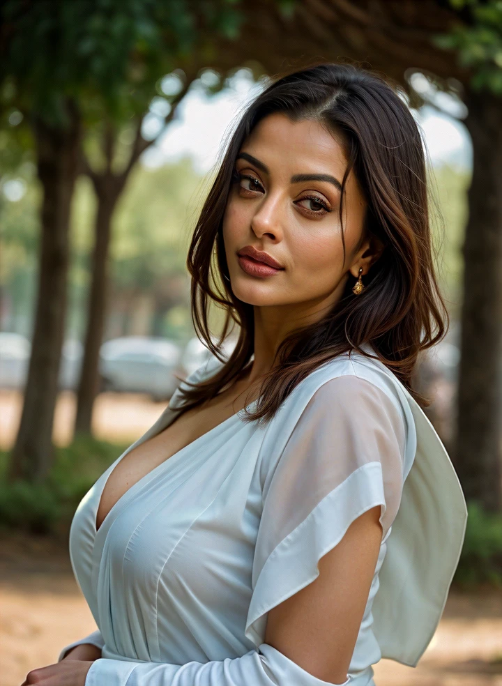 a confident indian women 28 years old , swagy bust, voilet millers, potrait shot, hyper realism, 4 k shoot, office background