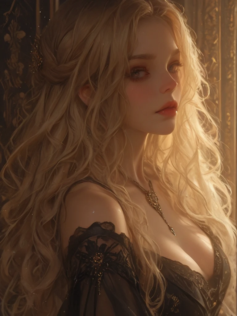 woman with beautiful detailed eyes, beautiful detailed lips, extremely detailed face, long eyelashes, white skin, golden curly hair, gray eyes, wearing lingerie, tied with ropes, bondage style, shibari, bdsm, (best quality,4k,8k,highres,masterpiece:1.2),ultra-detailed,(realistic,photorealistic,photo-realistic:1.37),studio lighting,vibrant colors,intricate details,dark and moody atmosphere,dramatic lighting,chiaroscuro,cinematic composition