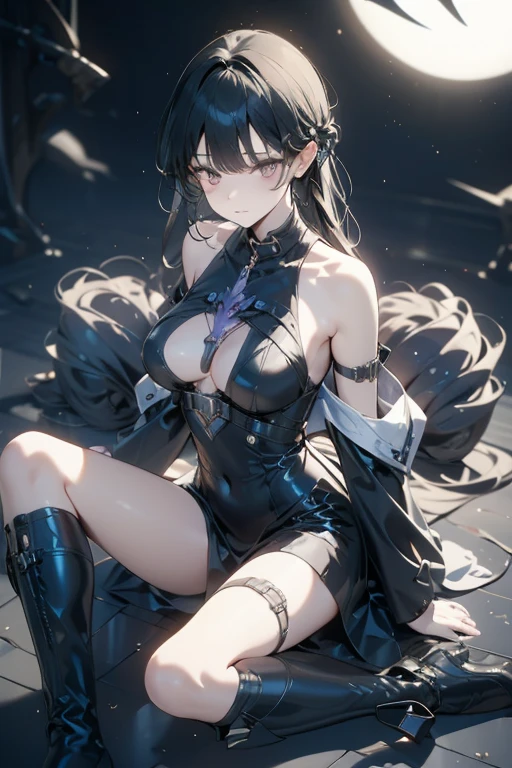 masterpiece, 最high quality, High resolution, Final Fantasy 7、Tifa Lockhart、Black torn clothes 、Black ripped pantyhose、Dark church at night、sexy、Wearing a mini skirt、Thin legs、Big Breasts、Slim figure、high quality CG Tone、Torn black panties、Defeat scene、Losing to a woman、Fall forward to the floor、Surrounded by women、Shabby、Wriggle your body、Face down