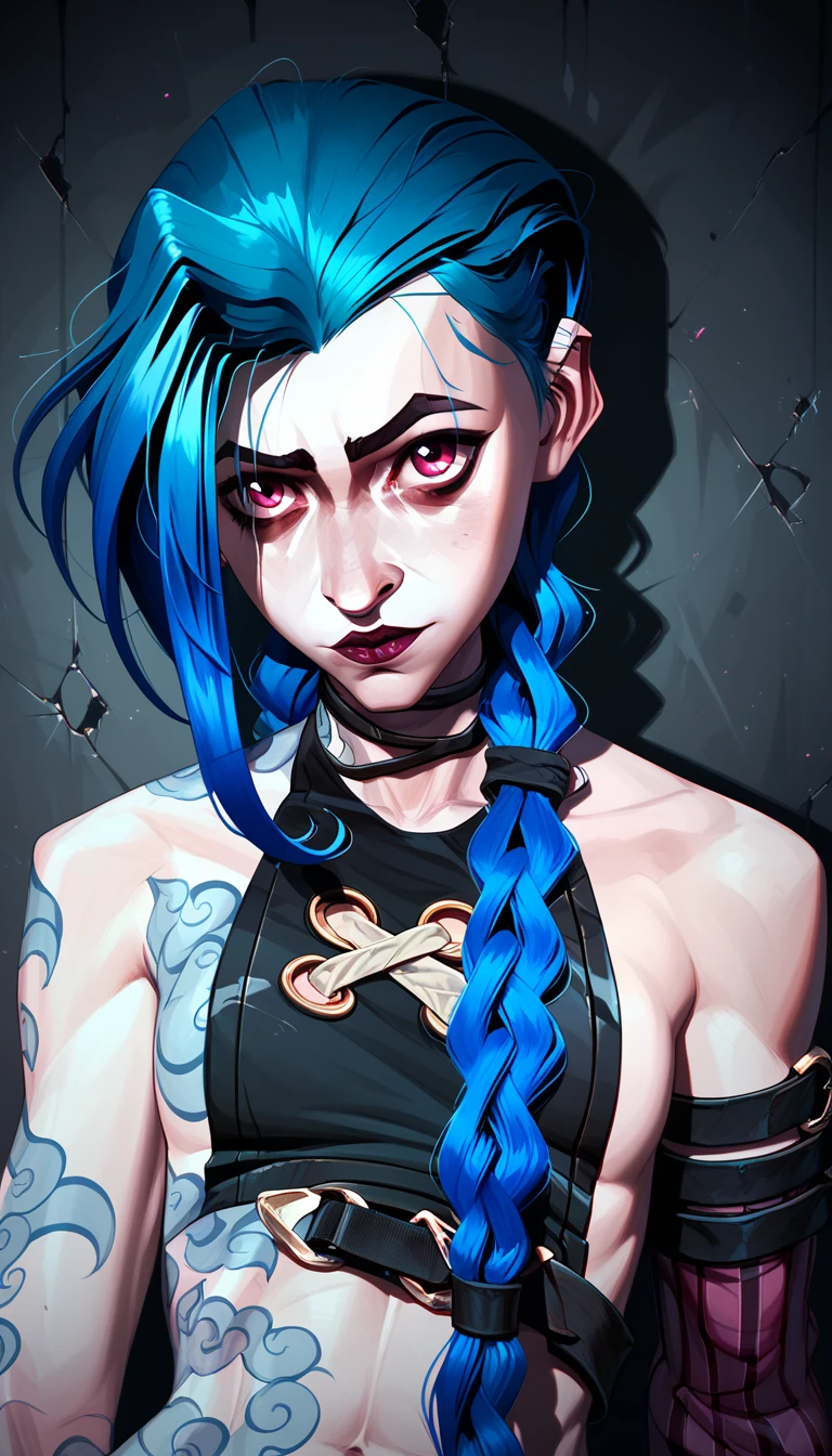 score_9, score_8_up, score_7_up, score_6_up, score_5_up, score_4_up, BREAK source_anime,rating_risky, a girl, Jinx, 4rc4n3
