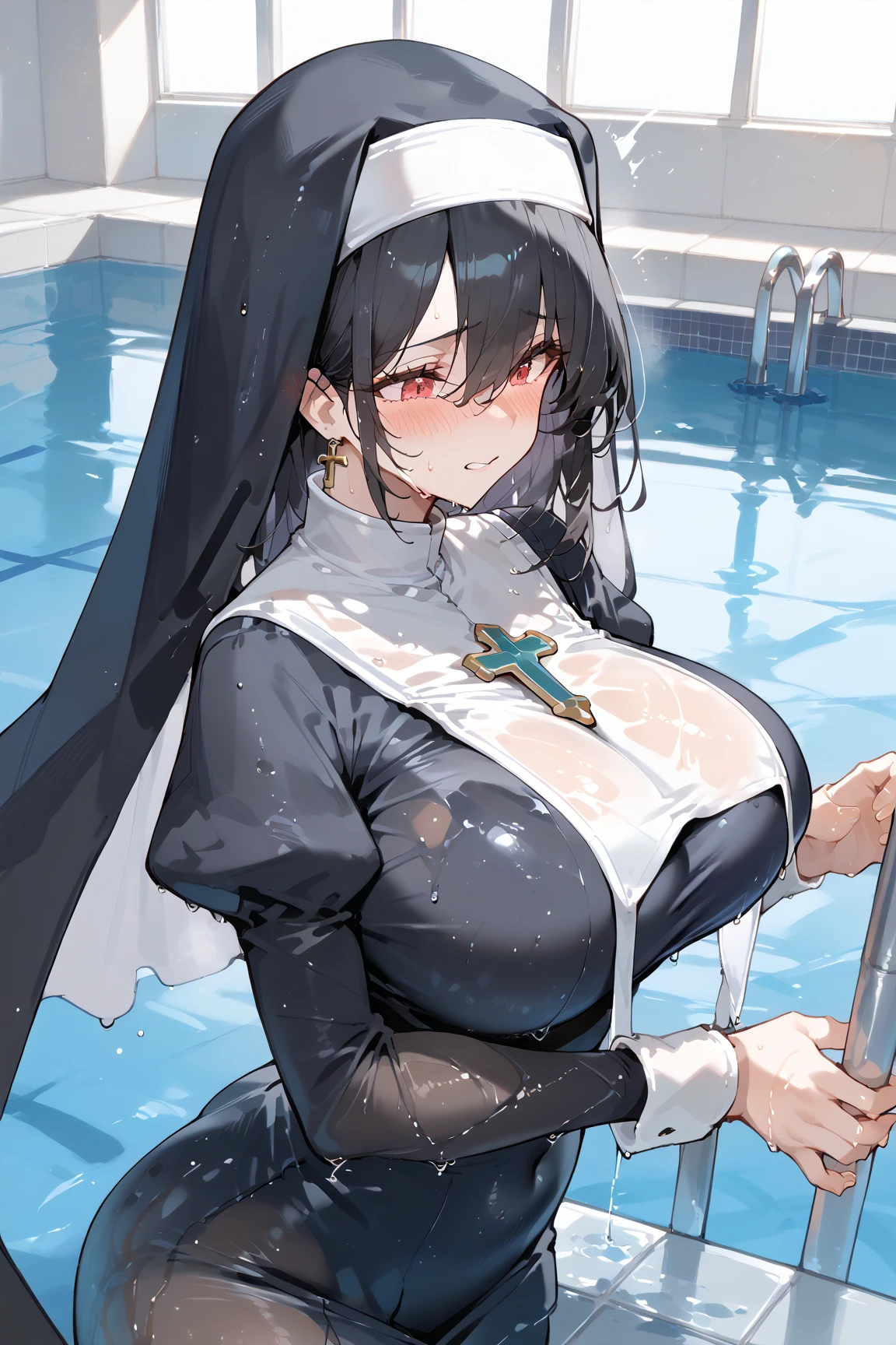 NSFW, (masterpiece:1.2), (best quality:1.2), (extremely_delicate:1.2),(highly_detailed :1.3),(1girl:1.5), (solo), (mature_face:1.5), (1girl), (solo),(elf:1.2), (white_long_hair), (black_blindfold:1.2),(busty:1.5), (large_breasts:1.2),(nun_hat),(cross:1.35),(nipple_piercing:1.05), (nude:1.2),white_hair, long_black_glove, cumbath, (cum_on_body:2),(cum:2) ,(cum_on_hair:1.5), (cum_pool:2), (partially_submerged:2),(bukkake:1.2), (cumdrip:1.5), (steam:1.5),naughty_face, evil_smile, (bathtub),bathing,depth of field, perceptive,night,(wide_shot:1.2), <lora:cumflood_v10:1> ,cumbath,cumshower,((Fill the bathtub with semen))