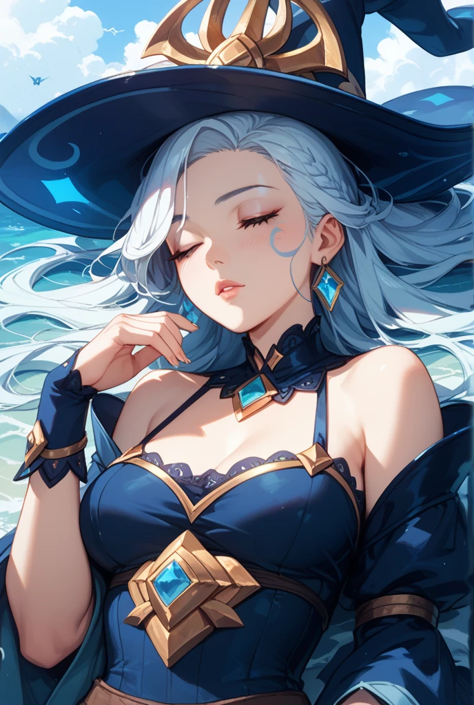 beautifuk girl in blue swimsuit with a blue hat, splash art anime , lunar themed attire, cushart krenz key art feminine, trending on artstation pixiv, beautiful celestial mage, keqing from genshin impact, crystalline skin, wallpaper anime blue water, queen of the sea mu yanling, astral witch clothes, genshin