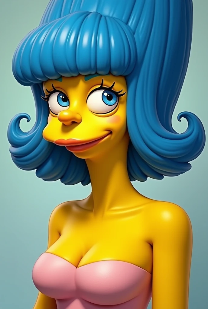 Sexy Margie Simpson, blue hair, sexy body, posing sexy, perfect eyes, looking to camera, low angle camera, nipple bumps