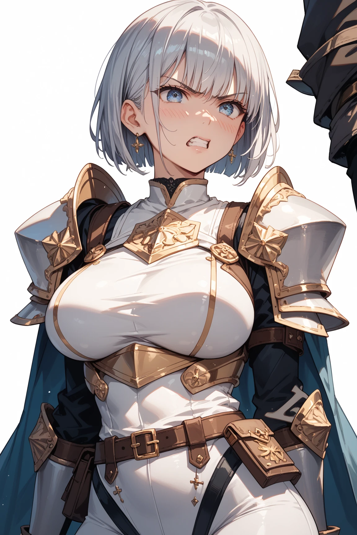 (masterpiece:1.2), (highest quality:1.2), perfect eyes, perfect face, perfect lighting, desert ((((white bikini armor)))), nsfw,　1 girl, blonde　red eye, ((((((hair over one eye,)))))), single braid, side braid, spike hair, dull bangs, bob hair, Ahoge, cute eyes　looking at the viewer　((From above)), ((abs)), (fang), sweat, closed mouth, (((cum on pussy))), (((glaring))), smile, ((contemptuous)), ((disdain)), contrapposto, crossed arms
