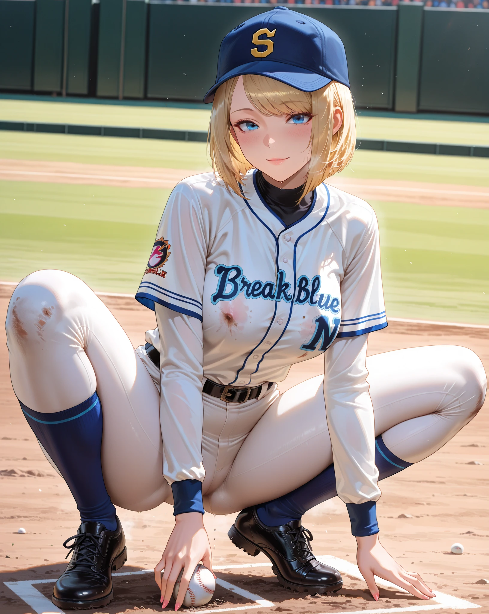 Browsing Caution,(Petite),(Crossdresser),((Penis in the crotch)),(((((Handjob))))),(Two blonde women with low pigtails),lips,Sweat,White Breath,Ecstasy face,Naughty sound effects,(((ejaculation))),Baseball uniforms