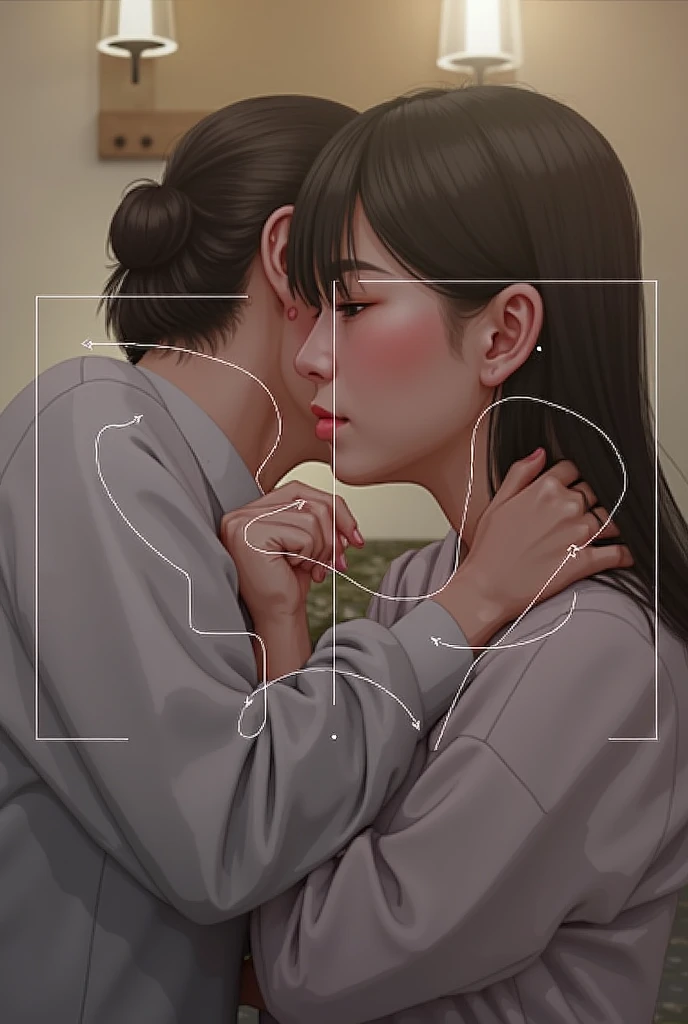 a painting of two women in formal wear hugging each other, inspired by Kim Deuk-sin, digital art of an elegant, in the art style of bowater, by Yang J, inspired by jeonseok lee, two women, by Jeong Seon, by jeonseok lee, lesbian art, by Kim Deuk-sin, a beautiful artwork illustration