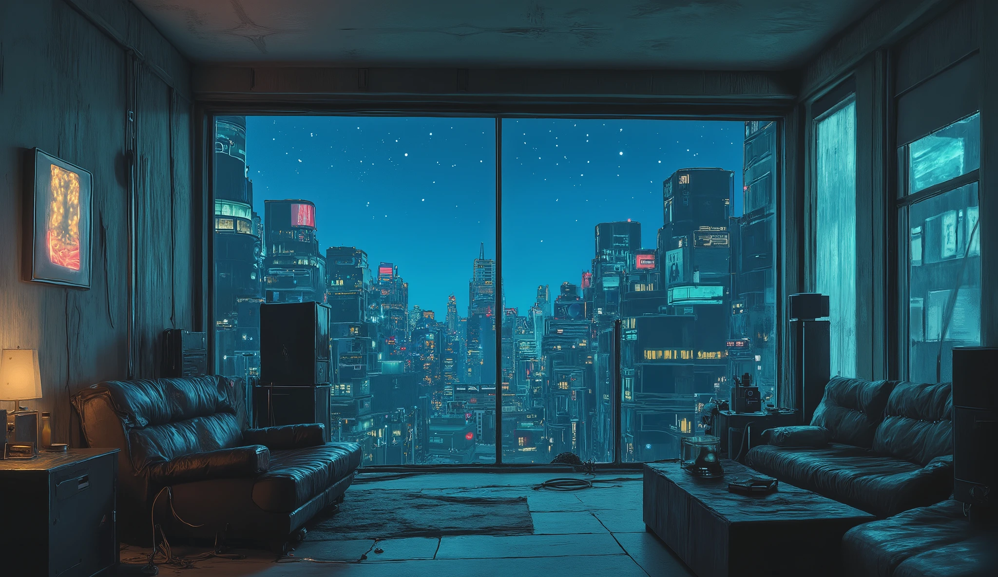 8k,
Ultra-realistic image quality,
Ultra-realistic photos,
Ultra-realistic, Ultra-realistic picture, Ultra-realistic picture, Ultra-realistic picture, Ultra-realistic picture,
Realistic,
Not low image quality,
Not an illustration, Not an animation, Not an
Not an animation, Not a cartoon, Not a
Not a cartoon,
Extremely exquisite detail, ultimate detail, surrealistic detail, precisely rendered skin,
Cyberpunk world, location is a room on the 50th floor of a high-rise building, many buildings can be seen from the large window of the room, the interior of the room is all retro 1980s, cyberpunk city in 2300 AD, the night sky is full of stars,