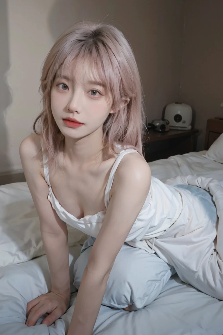 Top image quality、RAW photography、超A high resolution、21yo,korean people、small tits、Dynamic angles、cowboy lens、The most beautiful forms chaos、ellegance、Fauvistdesign、Vibrant colors、a short bob、Shiny white skin、beautiful eyes of random colors、Very thin lips、Beautiful eyes in every detail、Elongated eyes、pale pink blush、long eyelasher、beautiful double eyelid、eye shadows、Bright white hair、Mini dress、Flip the dress yourself、underdressing