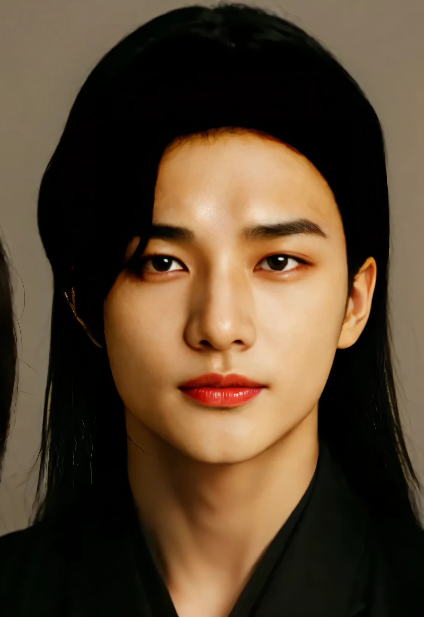 Hyunjin with black hair, high quality, definite features, Hwang Hyunjin